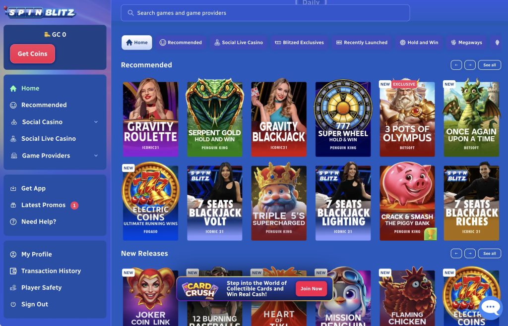 Spinblitz Sweepstakes Casino Screenshot